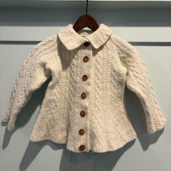 Felted Aran Woollen Mills Cardigan XS Ireland Merino Wool Shrunken Fit Girls 6-8 - Picture 1 of 11